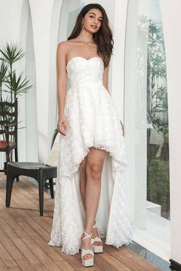 Vestido de fiesta de graduación de novia de flor alta baja blanca